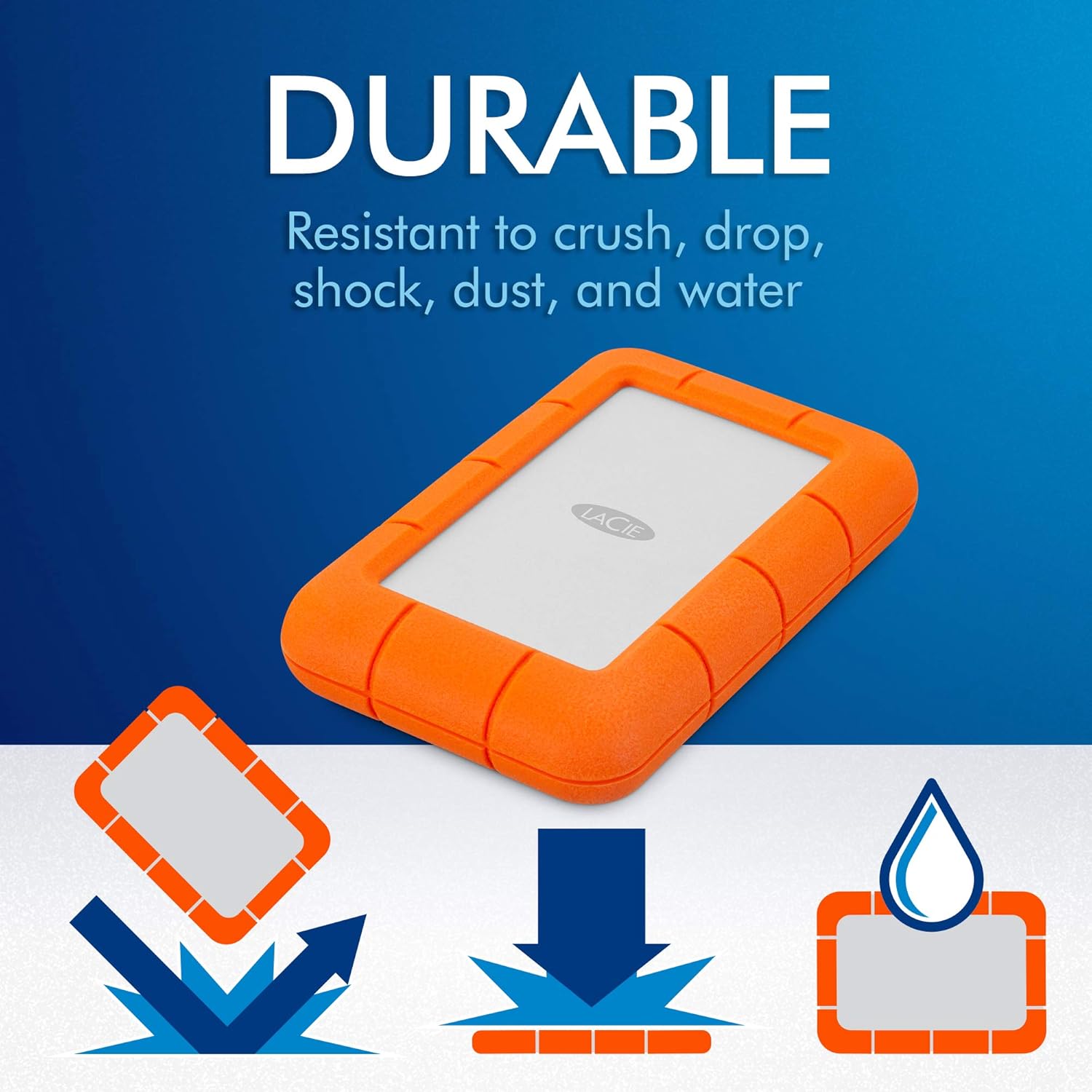 LaCie Rugged Mini 2TB External Hard Drive Portable HDD - USB 3.0/ 2.0 Compatible, Drop Shock Dust Rain Resistant Shuttle Drive, For Mac And PC Computer (LAC9000298), orange - Image 8