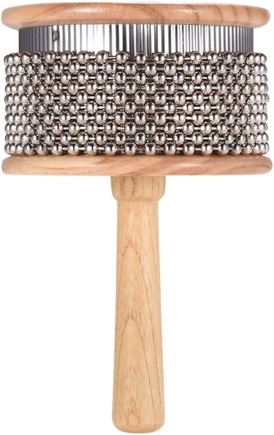 Heysland Wooden Cabasa Percussion Musical Instrument Metal Beaded Chain and Cylinder Pop Hand Shaker for Band Music Education 4.5inch - Image 9