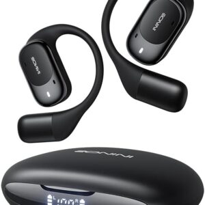 2025 Open Ear Earbuds Wireless Bluetooth Headphones, Earhook Sports Earphones with Mic, 40Hrs Playtime, Smart Digital Display, IPX5 Waterproof for Running, Gym, Cycling(Black)