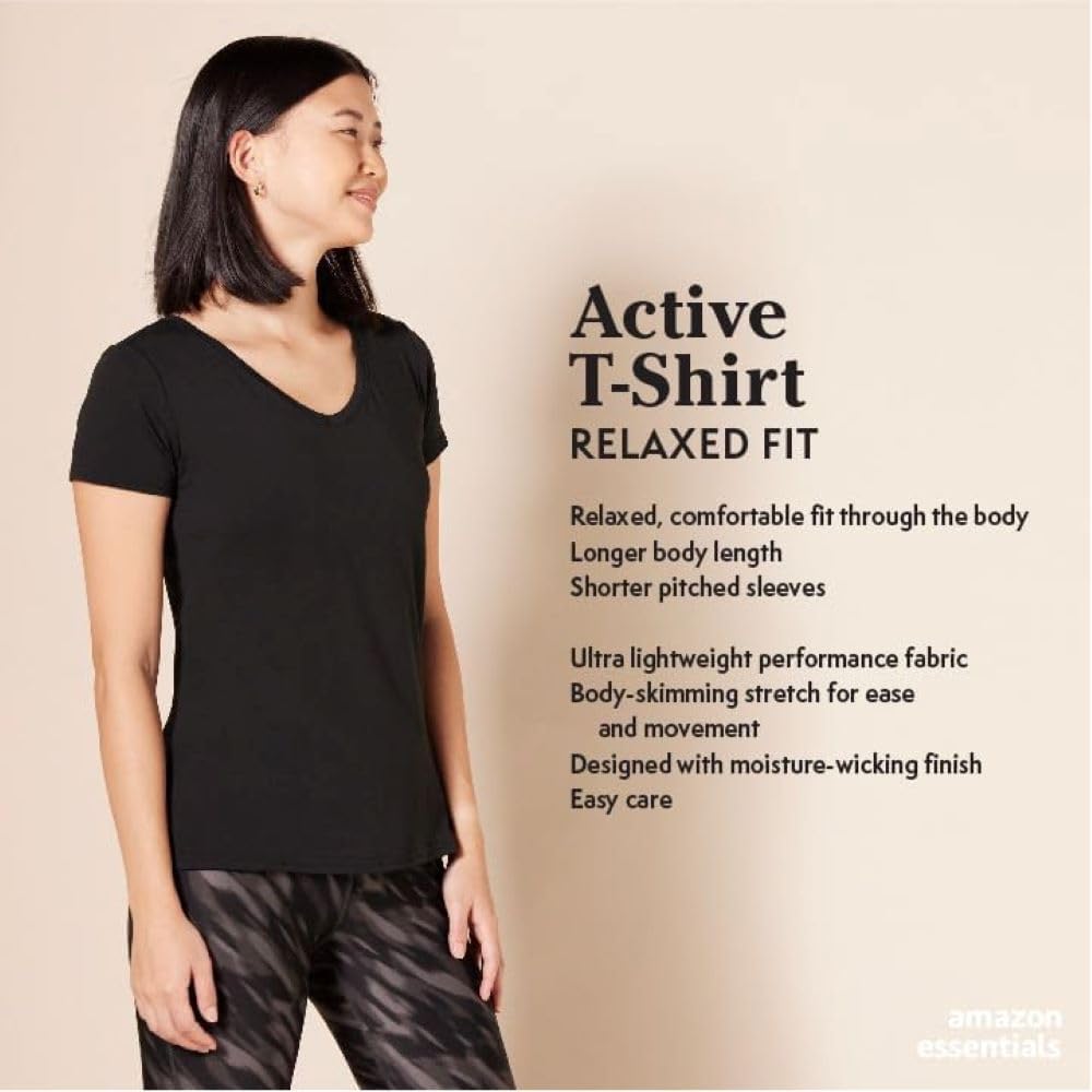 Amazon Essentials Women's Active Quick Dry Tech Stretch Short-Sleeve V-Neck T-Shirt (Available in Plus Size), Pack of 2 - Image 2