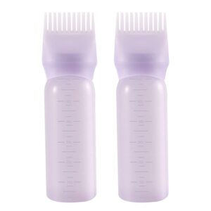 Pimoys Root Comb Applicator Bottle 6 Ounce, 2 Pack Oil Applicator for Hair Dye, Bottle Applicator Brush with Graduated Scale, Purple