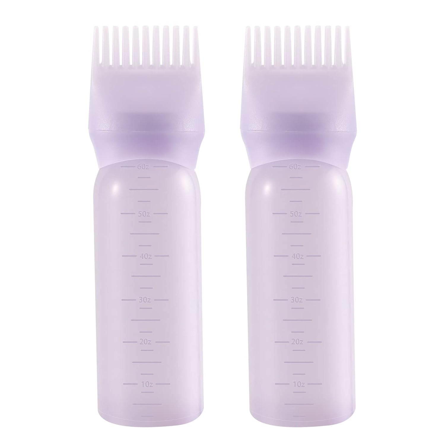 Pimoys Root Comb Applicator Bottle 6 Ounce, 2 Pack Oil Applicator for Hair Dye, Bottle Applicator Brush with Graduated Scale, Purple