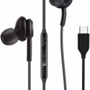 2025 New in-Ear Earbuds Stereo Headphones for Samsung Galaxy Z Fold6 S25 S24 S23 S22 S21 S20 Note 10 10+ – Designed with Microphone and Volume Remote Type-C Connector-(Black)