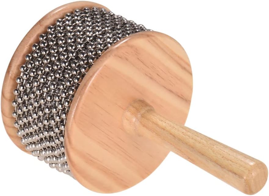 Heysland Wooden Cabasa Percussion Musical Instrument Metal Beaded Chain and Cylinder Pop Hand Shaker for Band Music Education 4.5inch - Image 7