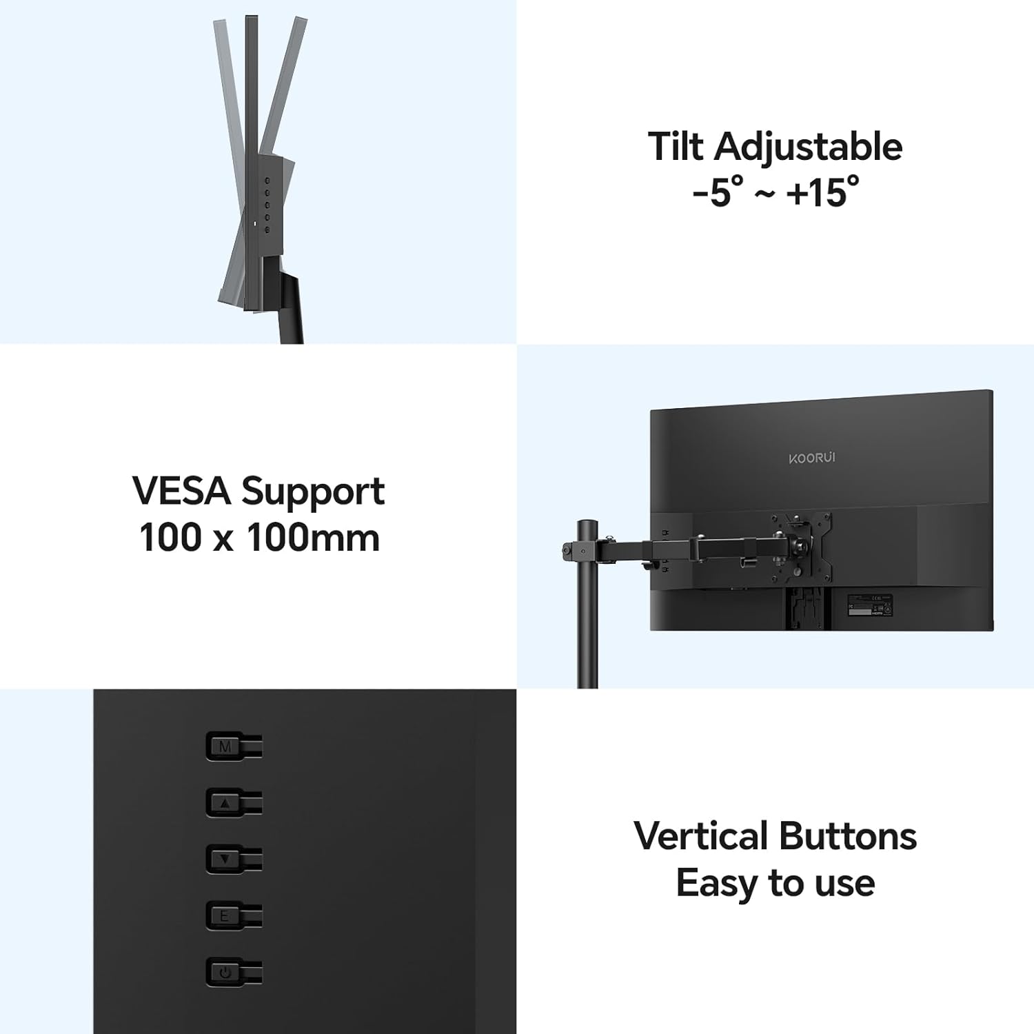 KOORUI 22 Inch Computer Monitor Full HD 1080P 100Hz PC Gaming Screen VA Panel Ultra-Slim Display 3000:1 Contrast Ratio with Adpitive Sync (HDMI/VGA/VESA Compatible 100x100mm/Audio Out), Tilt, Black - Image 10