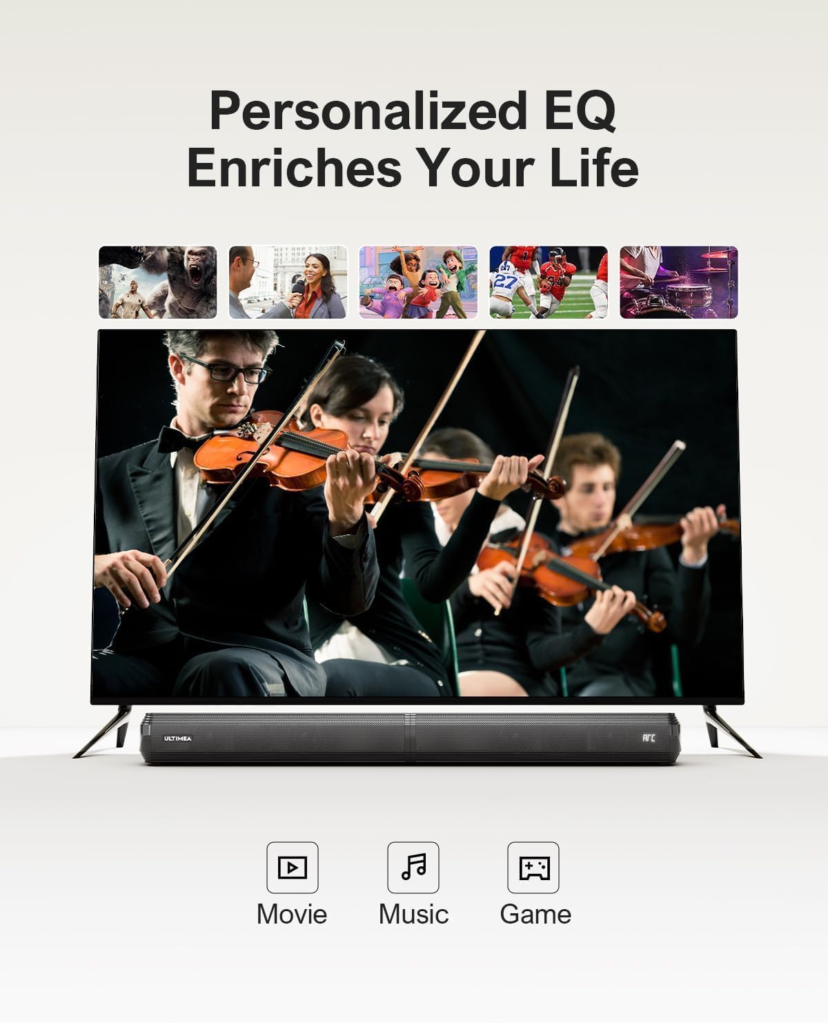 ULTIMEA 2.2ch Sound Bar for TV, Peak Power 100W, 2-in-1 Detachable Bluetooth 5.3 Soundbar for TV, 3 EQ Modes, Bass Adjustable for TV Speakers, App, ARC/Optical/Aux/Wall Mount, Apollo S40 - Image 6