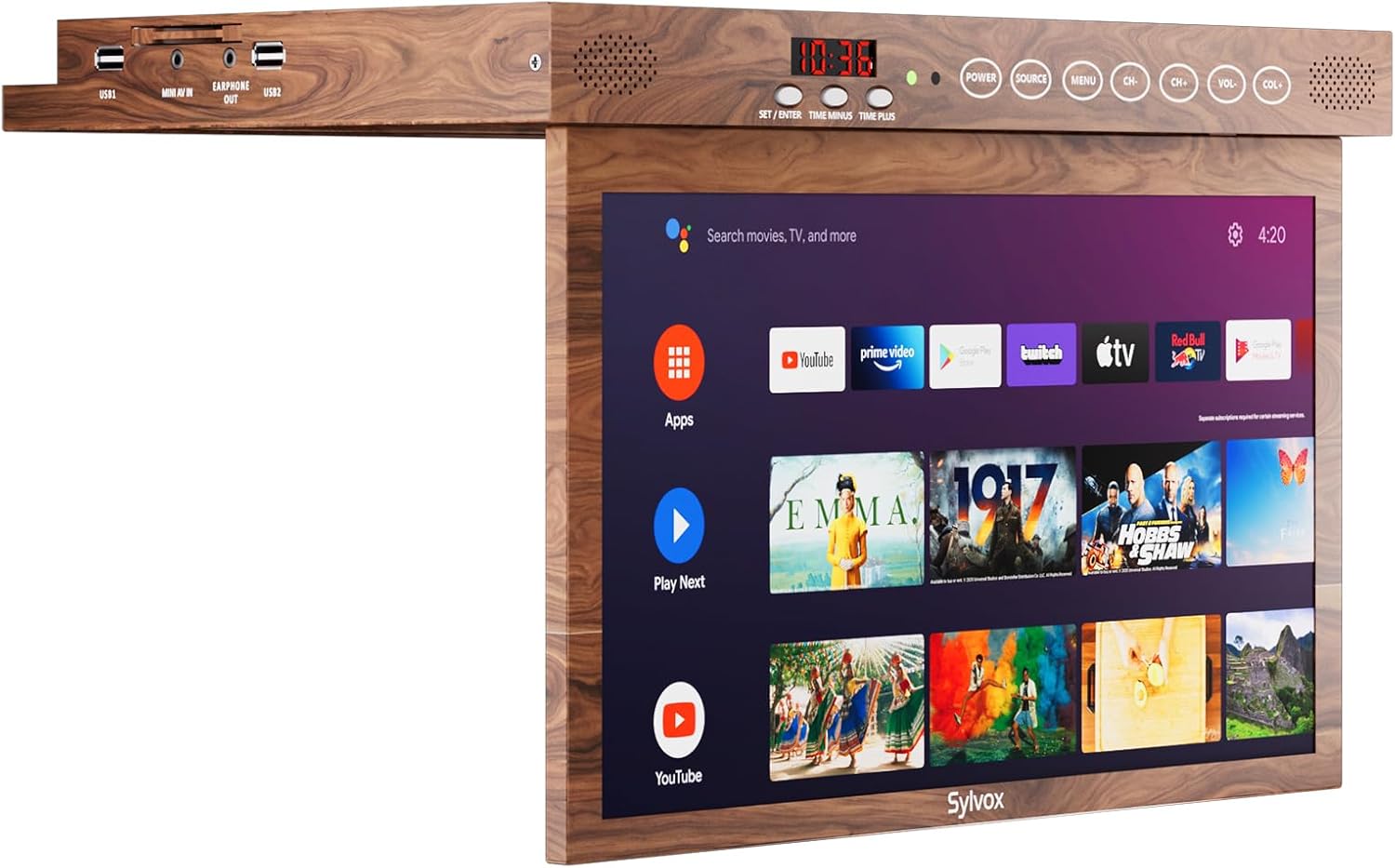 SYLVOX 15.6" Under Cabinet Smart TV – 360° Rotation, 90° Flip-Down Screen, Wireless Connectivity, Space-Saving Design for Kitchen, Bedroom, or RV. (Wood Grain Color) - Image 9