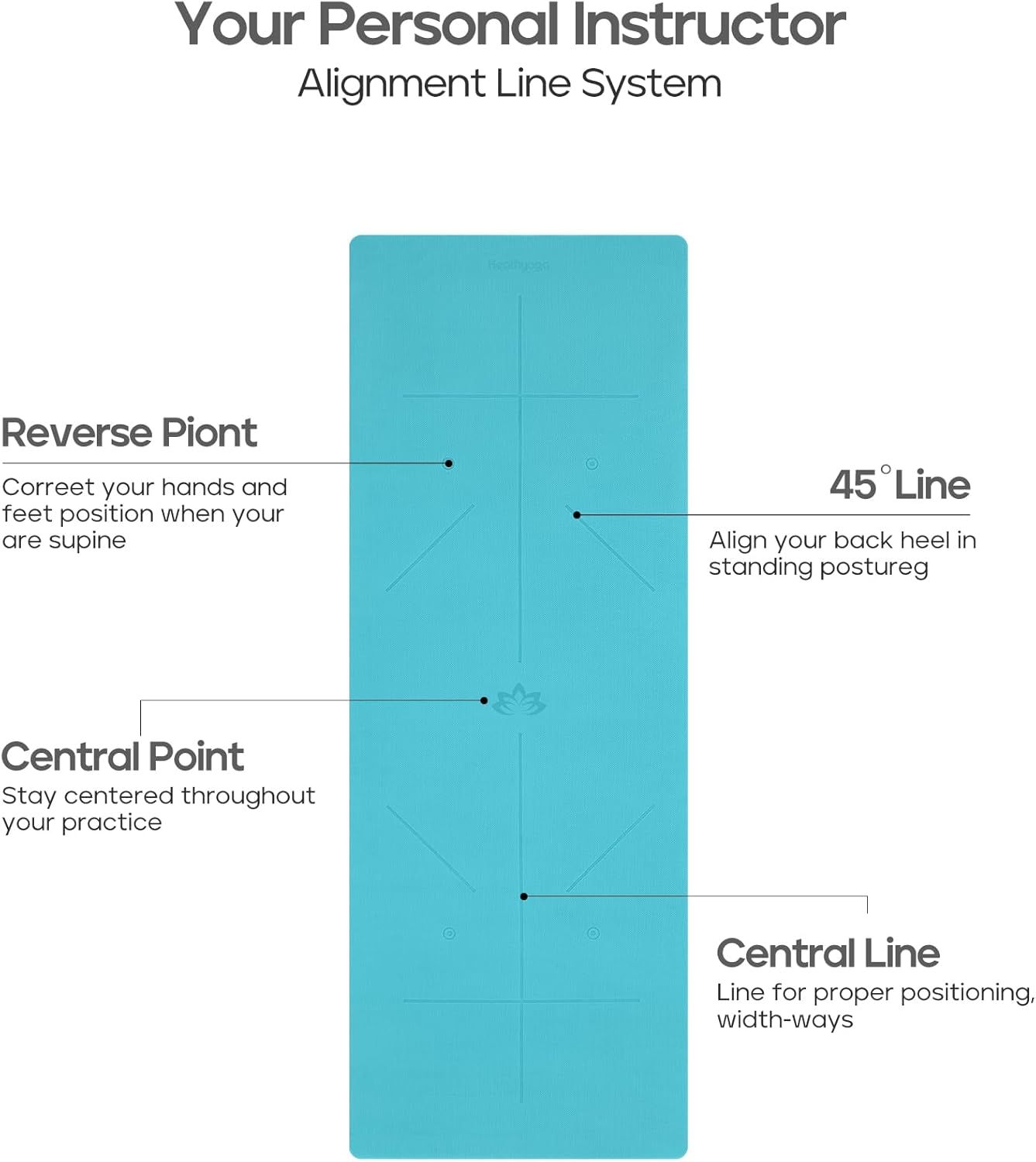 Heathyoga Eco Friendly Non Slip Yoga Mat, Body Alignment System, SGS Certified TPE Material - Textured Non Slip Surface and Optimal Cushioning,72"x 26" Thickness 1/4" - Image 2