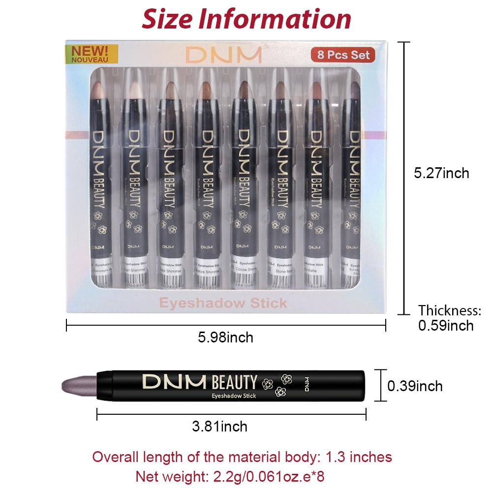 8Pcs Cream Eye Shadow Brightener Stick Makeup Set, Champagne Pearl Taupe Bronze Cocoa Stone Putty Smoky Amethyst Shimmer Matte Eyeshadow Eyeliner Pencil Applicator Stick Palette Makeup for Older Women - Image 6