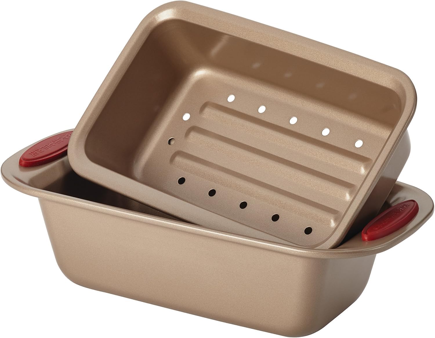 Rachael Ray Cucina Nonstick Bakeware Set Baking Cookie Sheets Cake Muffin Bread Pan, 10 Piece, Latte Brown with Cranberry Red Grips - Image 11