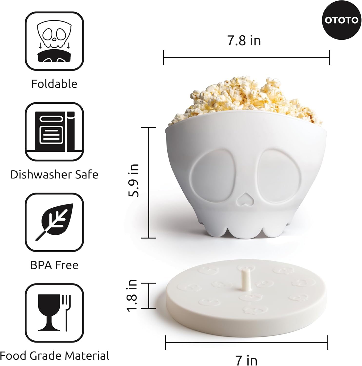 OTOTO New Scary Poppings Microwave Popcorn Popper - Gothic Popcorn Microwave Popper, Silicone Microwave Popcorn, Collapsible Bowl Popcorn Bowls, Halloween Goth Accessories Goth Gifts (White) - Image 5