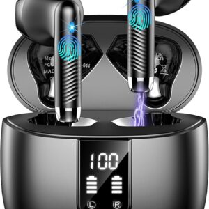 Wireless Earbuds, Bluetooth Headphones V5.4 Stereo Bass Ear Buds with ENC Noise Cancelling Mics,56H Bluetooth Earbuds with LED Display Charging Case, IP7 Waterproof Earphones for Android iOS【2025】