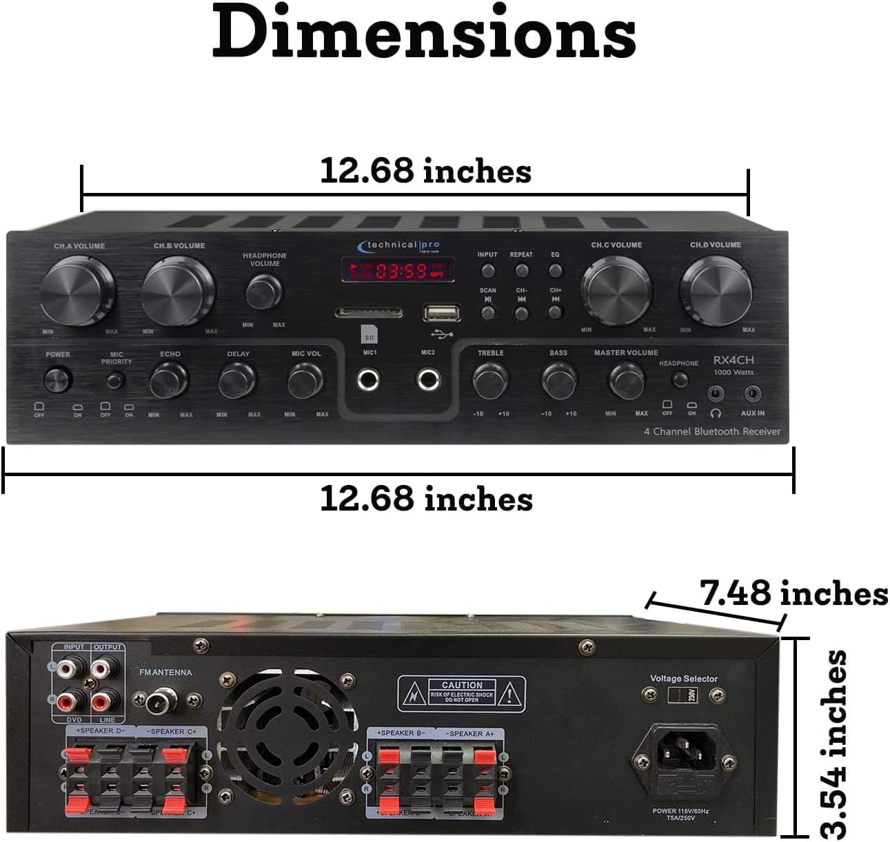 Home Theater System Kit with 1000 Watts 4-Chanel Bluetooth Receiver & 8 Qty 6.5" 200 Watts in-Wall in-Ceiling Speakers of 2-Way Stereo Sound with Woofer/Tweeter, Flush Design by Technical Pro - Image 2