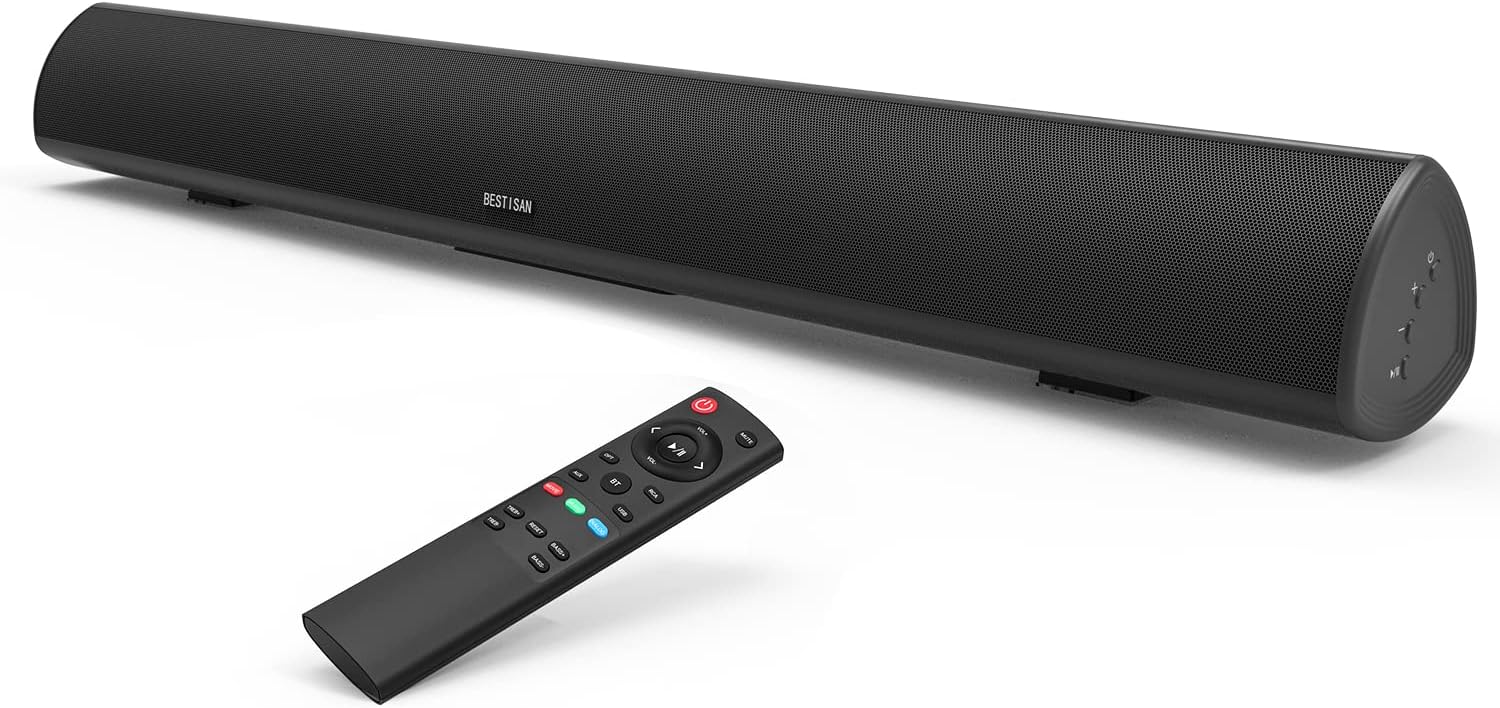 Sound bar, BESTISAN Soundbar Wired and Wireless Bluetooth 5.0 HDMI-ARC Speaker for TV (28 Inches, HDMI-ARC Connection, Optical Cable Included, DSP, Bass Adjustable, Wall Mountable) - Image 4