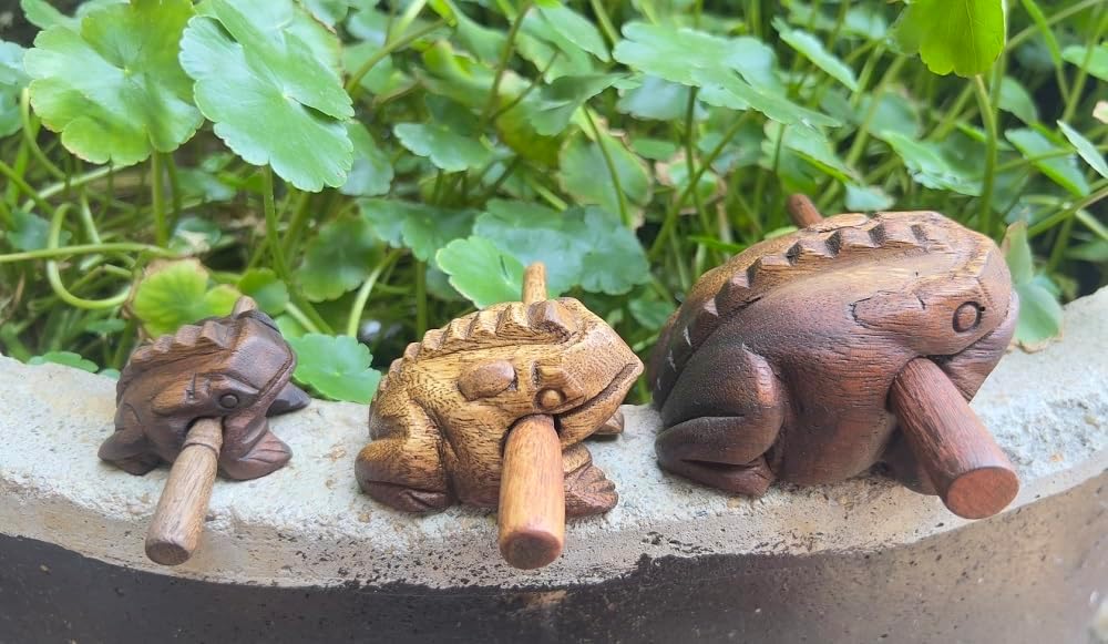 Vintage Thai Percussion Instruments Wooden Frog 3 Pcs Set of 4 Inch Frog, 3 Inch Frog, 2.25 Inch Frog, Wooden Frog Musical Instrument Home Decor (Vintage) - Image 3