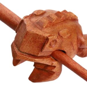 4 Inch Thai Guiros Percussion Instruments Wooden Frog, Wooden Frog Musical Instrument Home Decor Handcrafted Decoration (Brown 4″)