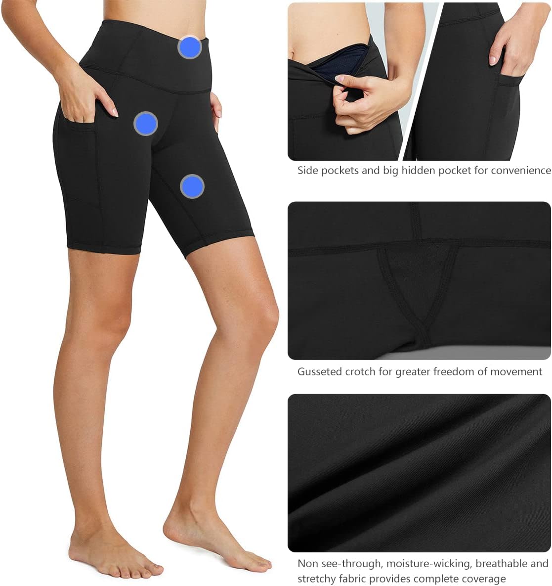 baleaf Women's 8"/ 5"/ 3" Biker Shorts High Waist Yoga Workout Gym Running Volleyball Spandex Shorts with Pockets - Image 4