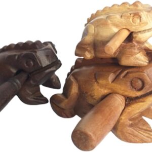 Percussion Instruments Wooden Frog Medium Size 4.8 Inch, 4 Inch and 3 Inch Family Wood Frog Guiro Rasp Musical Instrument Tone Block Musical Instrument Home Office Decoration