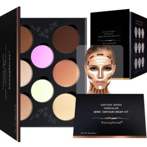 Youngfocus Cosmetics Cream Contour Best 8 Colors and Highlighting Makeup Kit – Contouring Foundation/Concealer Palette – Vegan & Cruelty Free – Step-by-Step Instructions Included