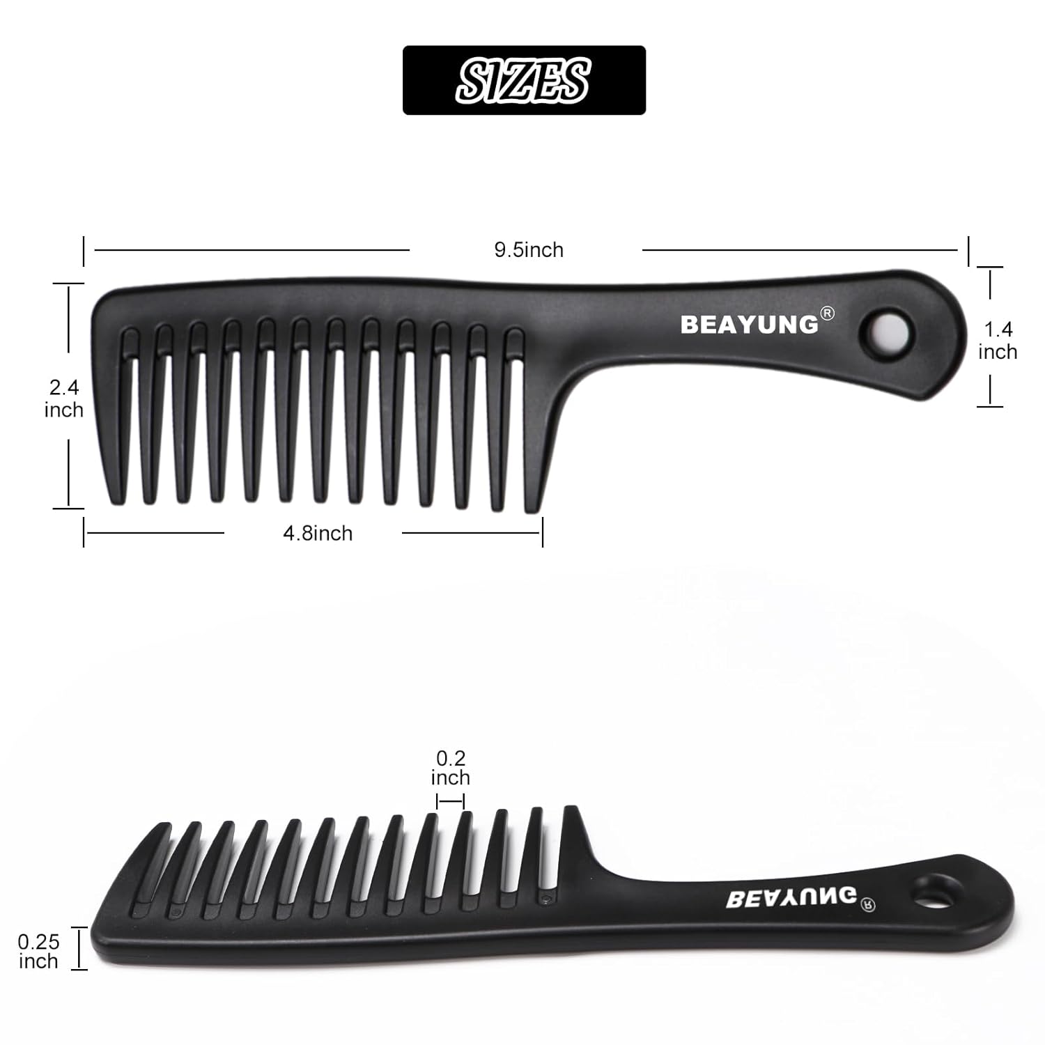2PCS Large Wide Tooth Comb, Shower Combs, Hair comb for wet curly hair, Durable Hair Brush for Best Styling and Professional Hair Care(2Black) - Image 2
