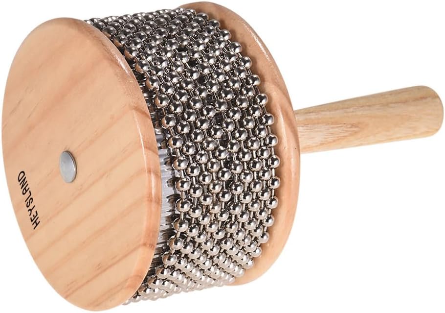 Heysland Wooden Cabasa Percussion Musical Instrument Metal Beaded Chain and Cylinder Pop Hand Shaker for Band Music Education 4.5inch - Image 8