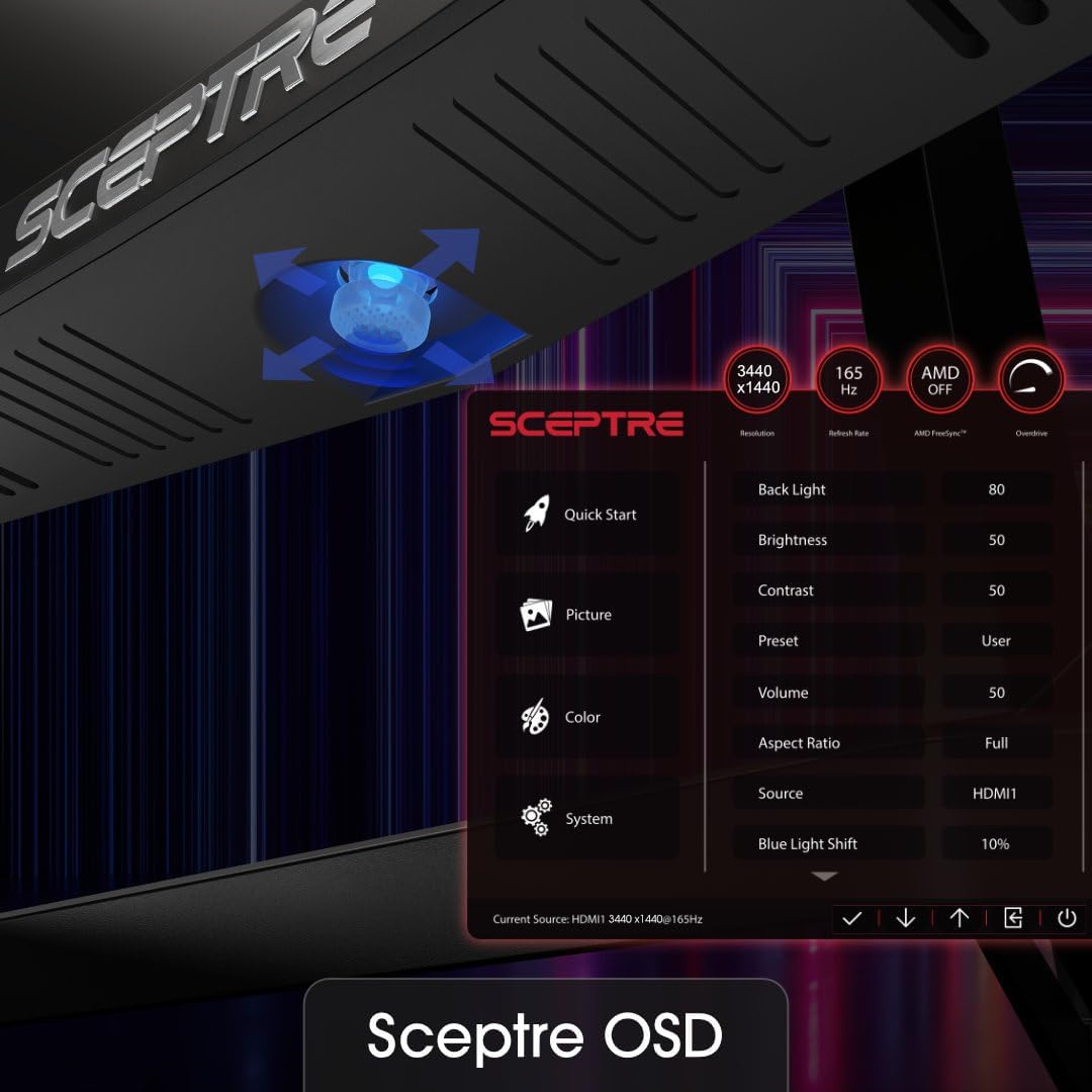 Sceptre 34-Inch Curved Ultrawide WQHD Monitor 3440 x 1440 R1500 up to 165Hz DisplayPort x2 99% sRGB 1ms Picture by Picture, Machine Black 2023 (C345B-QUT168) - Image 3