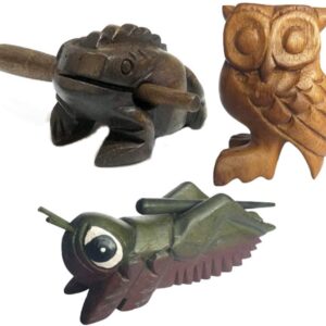 Cozinest Wooden Percussion Frog, Cricket and Owl Set 3 Musical Instrument Products From Thailand Home Office Decoration Nice Gift (Medium)