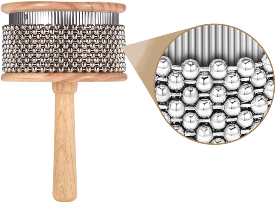 Heysland Wooden Cabasa Percussion Musical Instrument Metal Beaded Chain and Cylinder Pop Hand Shaker for Band Music Education 4.5inch - Image 5