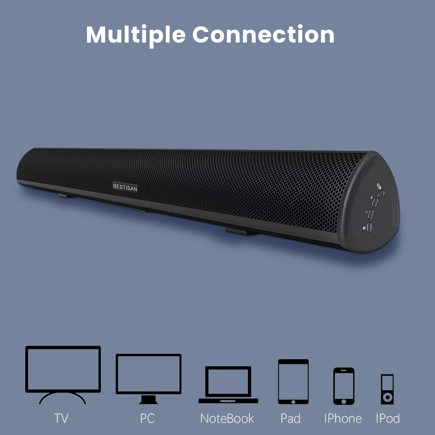 Sound bar, BESTISAN Soundbar Wired and Wireless Bluetooth 5.0 HDMI-ARC Speaker for TV (28 Inches, HDMI-ARC Connection, Optical Cable Included, DSP, Bass Adjustable, Wall Mountable) - Image 6