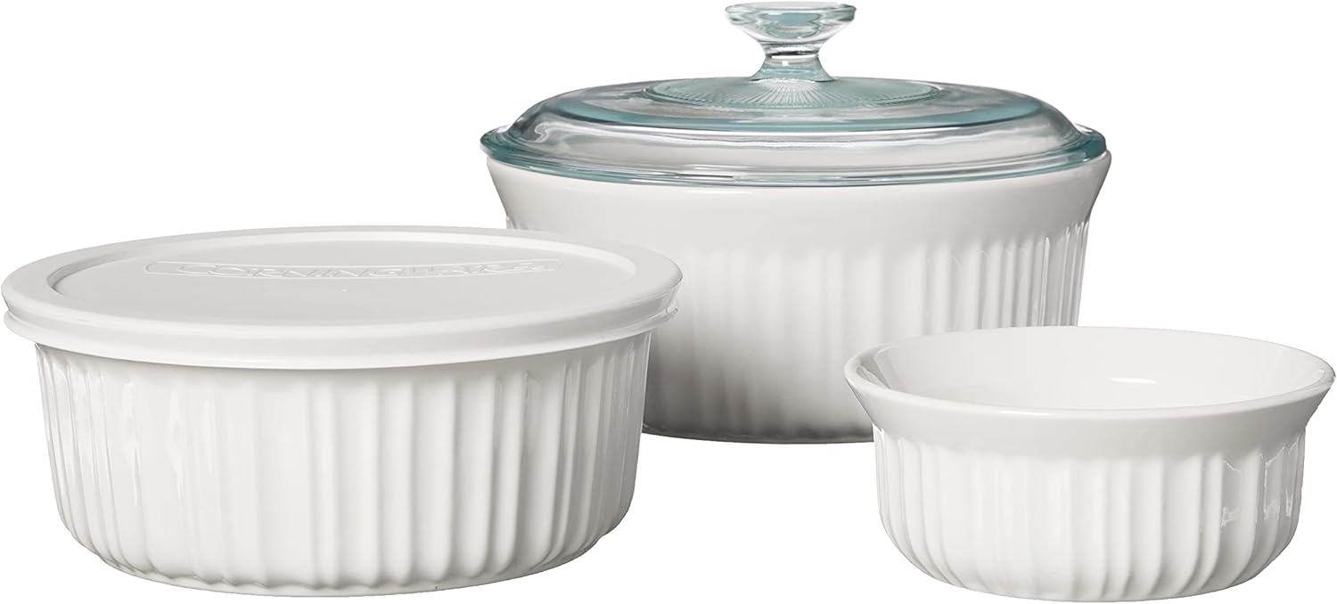 CorningWare French White 7-Pc Ceramic Bakeware Set with Lids Chip and Crack Resistant Stoneware Baking Dish, Microwave, Dishwasher, Oven, Freezer and Fridge Safe - Image 2