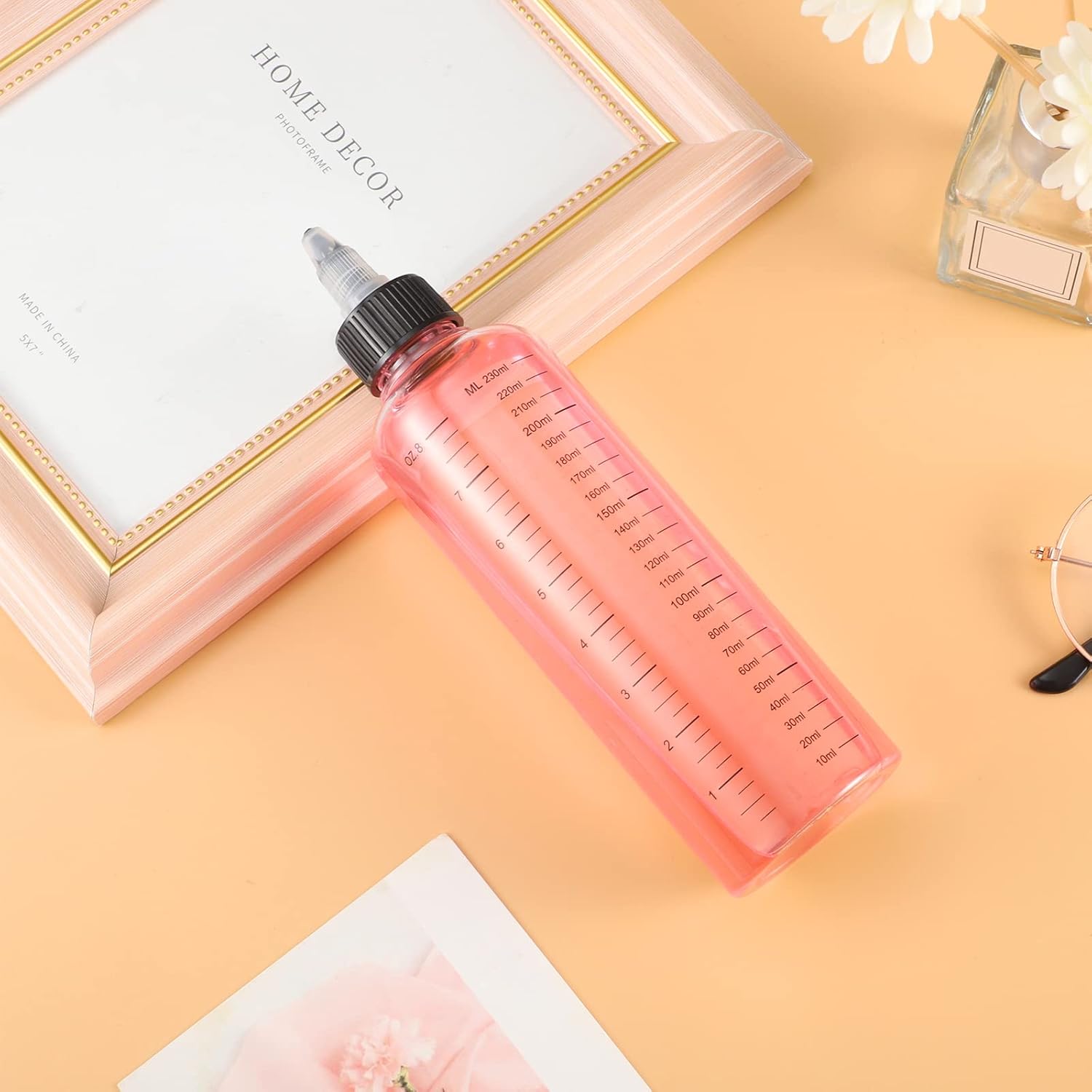 BESARME 2 Pack Applicator Bottle for Hair, 8.5 Ounce Hair Oil Applicator Plastic Squeeze Bottle Root Hair Dye Bottle Twist-On Top Tip Cap with Clear Graduated Scale - Image 7