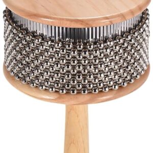 Heysland Wooden Cabasa Percussion Musical Instrument Metal Beaded Chain and Cylinder Pop Hand Shaker for Band Music Education 4.5inch