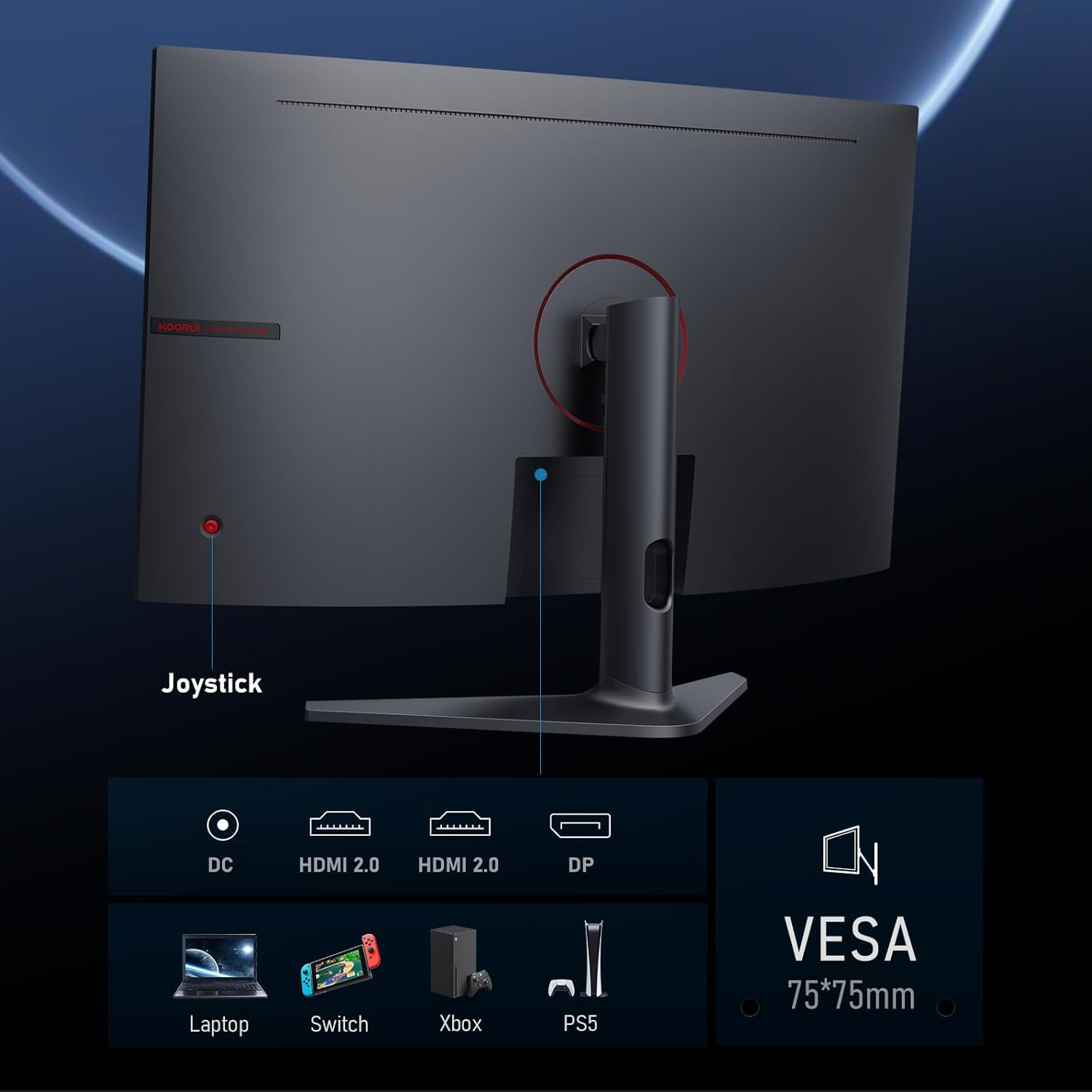 KOORUI 32 inch Curved Gaming Monitor - QHD (2560 x 1440) 2K Display, 170Hz 144Hz Monitor, 1500R Curvature, 1ms, HDR10, Adaptive Sync, Tilt Adjustable, DisplayPort HDMI, Black - 32E6QC - Image 5