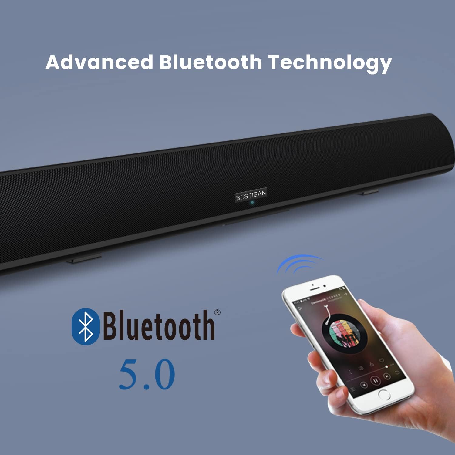 Sound bar, BESTISAN Soundbar Wired and Wireless Bluetooth 5.0 HDMI-ARC Speaker for TV (28 Inches, HDMI-ARC Connection, Optical Cable Included, DSP, Bass Adjustable, Wall Mountable) - Image 3