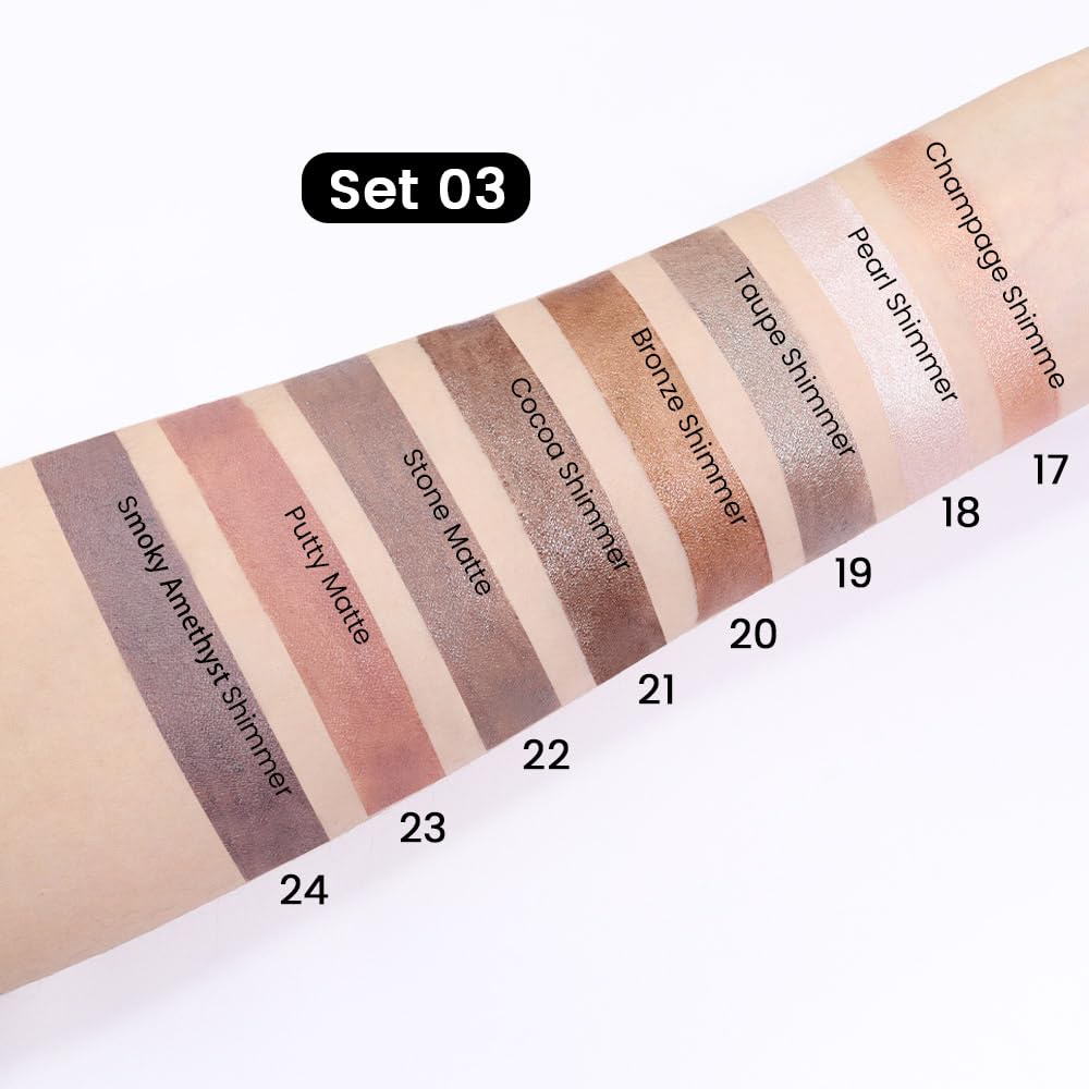 8Pcs Cream Eye Shadow Brightener Stick Makeup Set, Champagne Pearl Taupe Bronze Cocoa Stone Putty Smoky Amethyst Shimmer Matte Eyeshadow Eyeliner Pencil Applicator Stick Palette Makeup for Older Women - Image 5