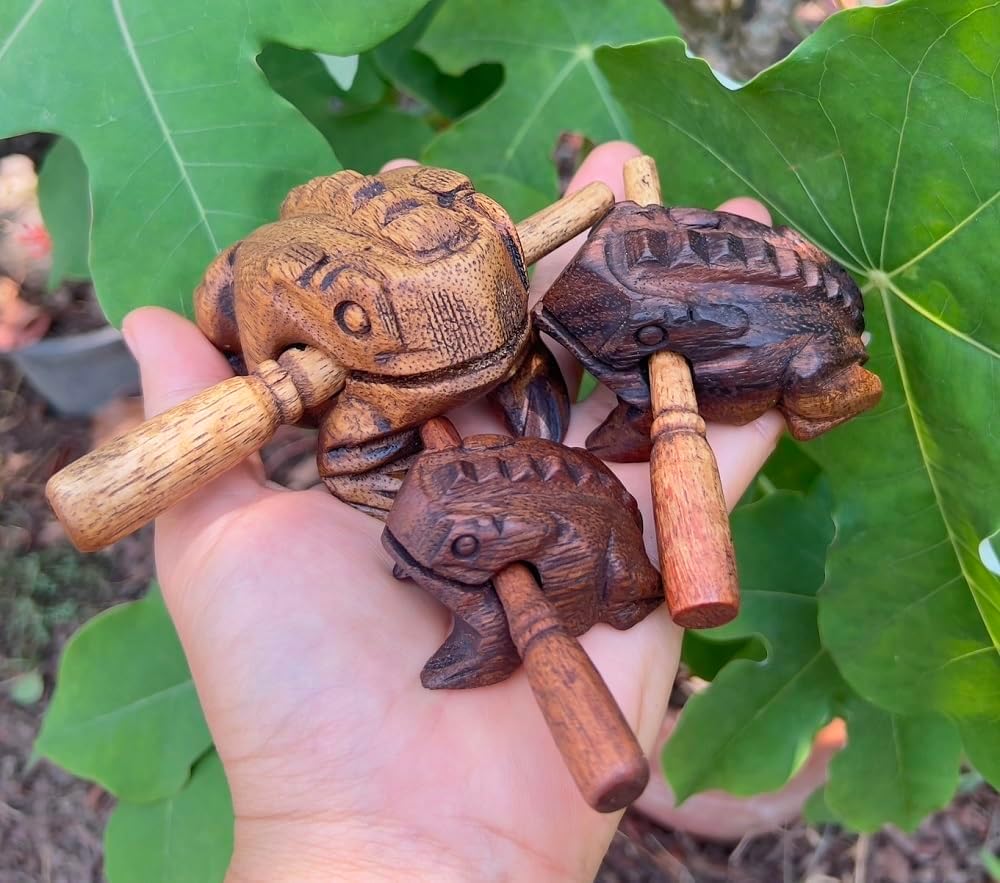 Vintage Thai Percussion Instruments Wooden Frog 3 Pcs Set of 4 Inch Frog, 3 Inch Frog, 2.25 Inch Frog, Wooden Frog Musical Instrument Home Decor (Vintage) - Image 2