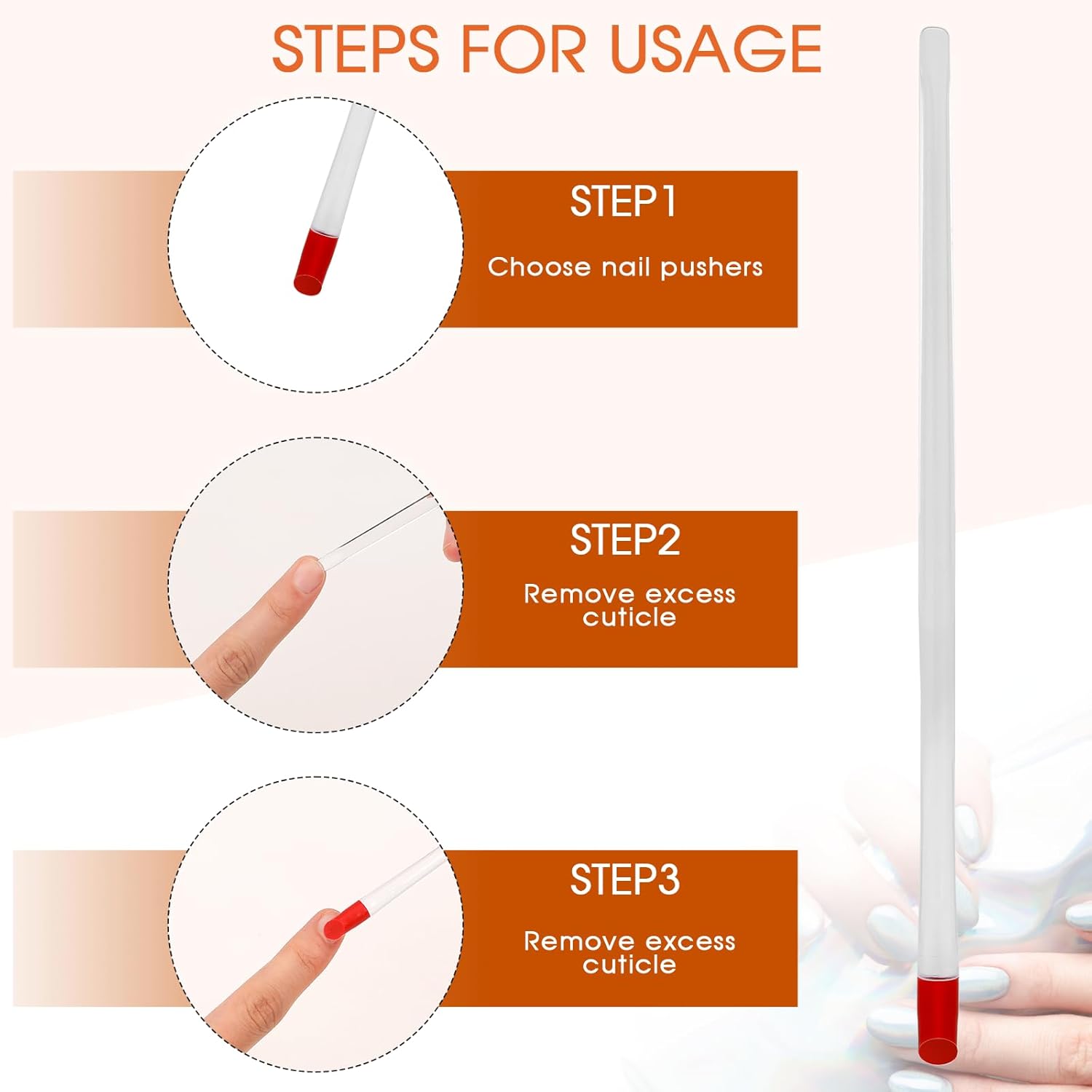 17cm Rubber Cuticle Pusher Cleaner, 4 Pieces Red Hard Rubber End Tipped Nail Art Tool Cuticle Pusher Cleaner And Professional Plastic Handle Cuticle Stick for Hand Care Nail, Nail Cleaner Tool - Image 3