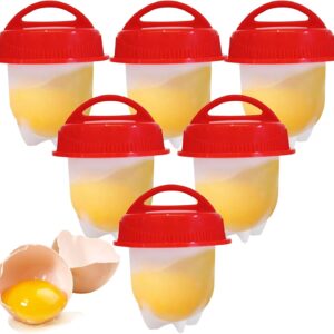 Hard Boiled Egg Maker, 6-Piece Shell-Free Egg Cooker Set, Non-Stick Easy-Clean Multifunctional Egg Boiler Kit, white