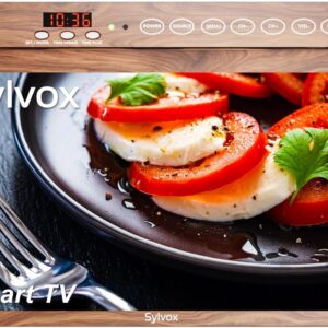 SYLVOX 15.6″ Under Cabinet Smart TV – 360° Rotation, 90° Flip-Down Screen, Wireless Connectivity, Space-Saving Design for Kitchen, Bedroom, or RV. (Wood Grain Color)