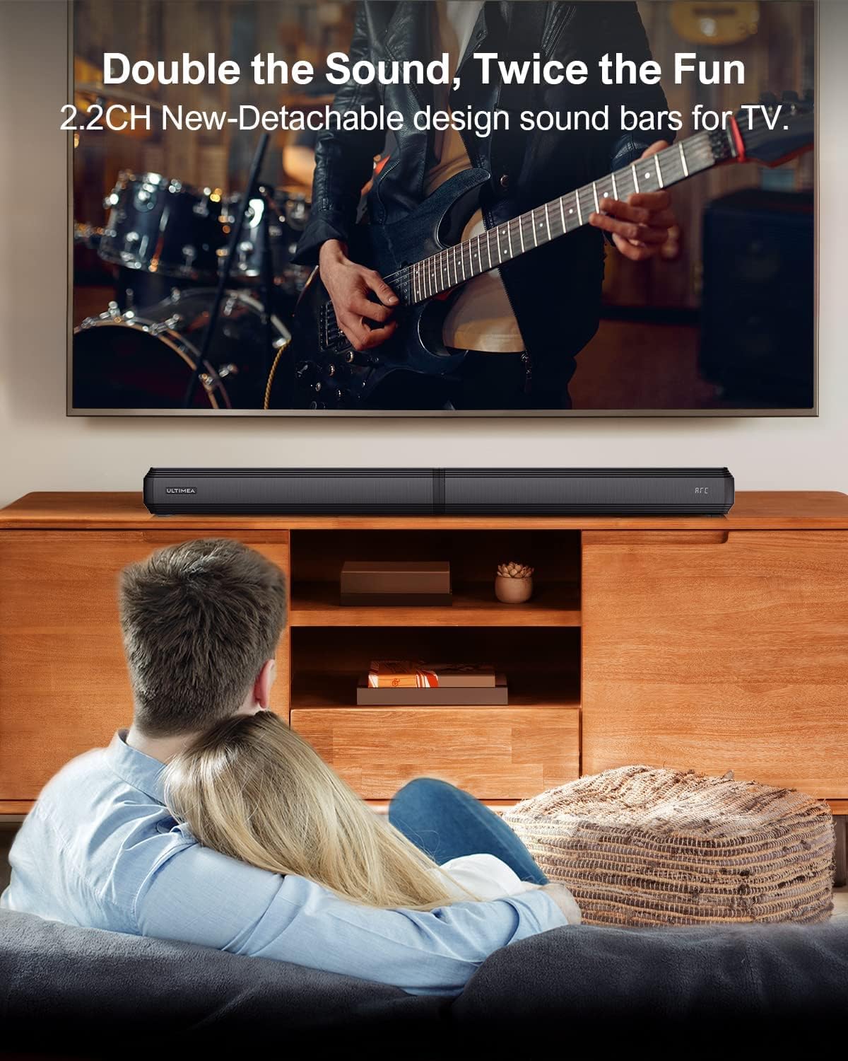 ULTIMEA 2.2ch Sound Bar for TV, Peak Power 100W, 2-in-1 Detachable Bluetooth 5.3 Soundbar for TV, 3 EQ Modes, Bass Adjustable for TV Speakers, App, ARC/Optical/Aux/Wall Mount, Apollo S40 - Image 2