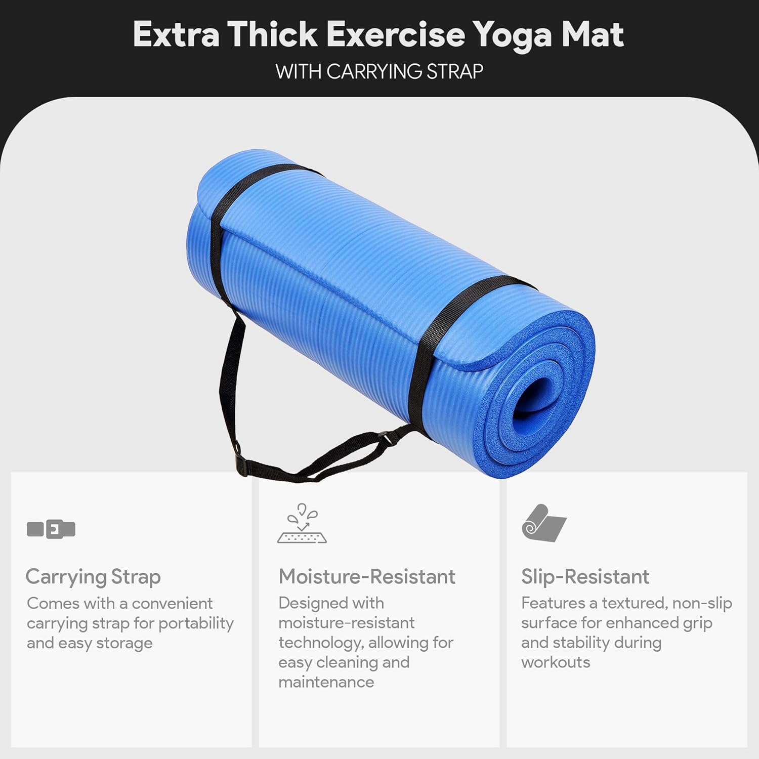 Yoga Mat 1-Inch Extra Thick High-Density Exercise Mat with Non-Slip Surface & Carry Strap for Men & Women Tear-Resistant Pilates Workout Mat for Home Gym, Floor Fitness - Image 3