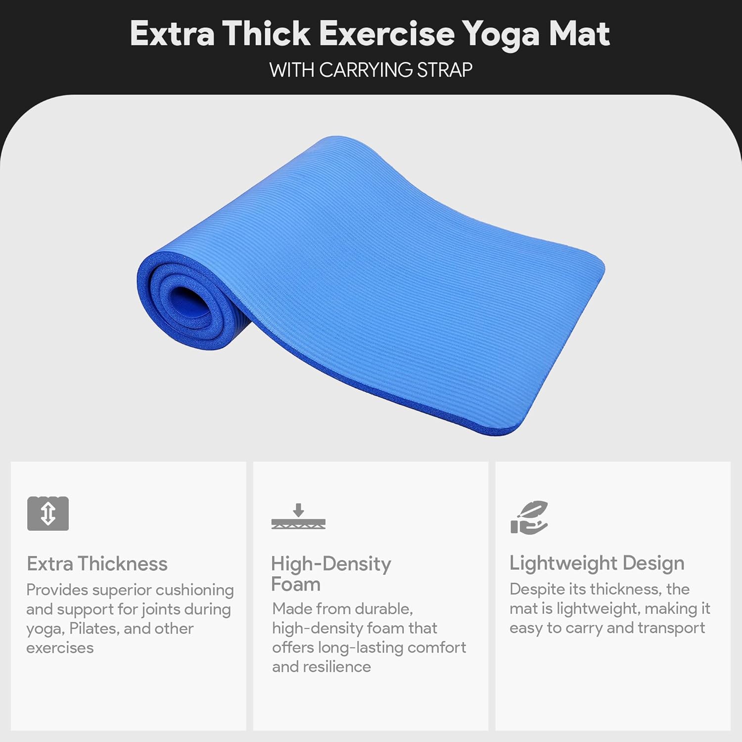 Yoga Mat 1-Inch Extra Thick High-Density Exercise Mat with Non-Slip Surface & Carry Strap for Men & Women Tear-Resistant Pilates Workout Mat for Home Gym, Floor Fitness - Image 2
