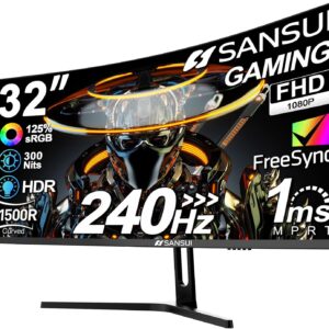 SANSUI 32 Inch Curved 240Hz Gaming Monitor High Refresh Rate, FHD 1080P Gaming PC Monitor HDMI DP1.4, Curved 1500R, 1Ms MPRT, HDR,Metal Stand,VESA Compatible (ES-G32C3F DP Cable Incl.)