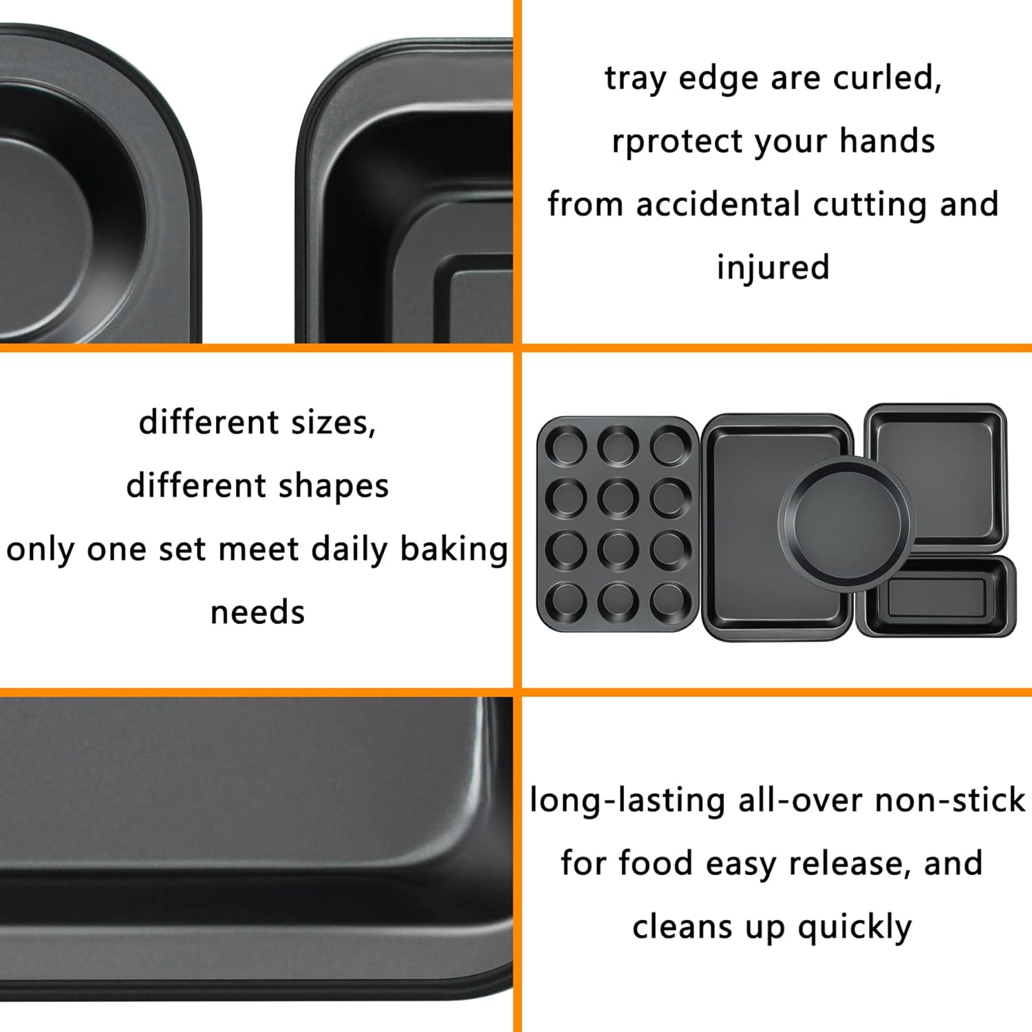 Kitchen 5-Piece Nonstick Bakeware Set - Round/Square Cake Pans, Muffin Pan, Loaf Pan, Roast Pan & Baking Sheets - Image 4