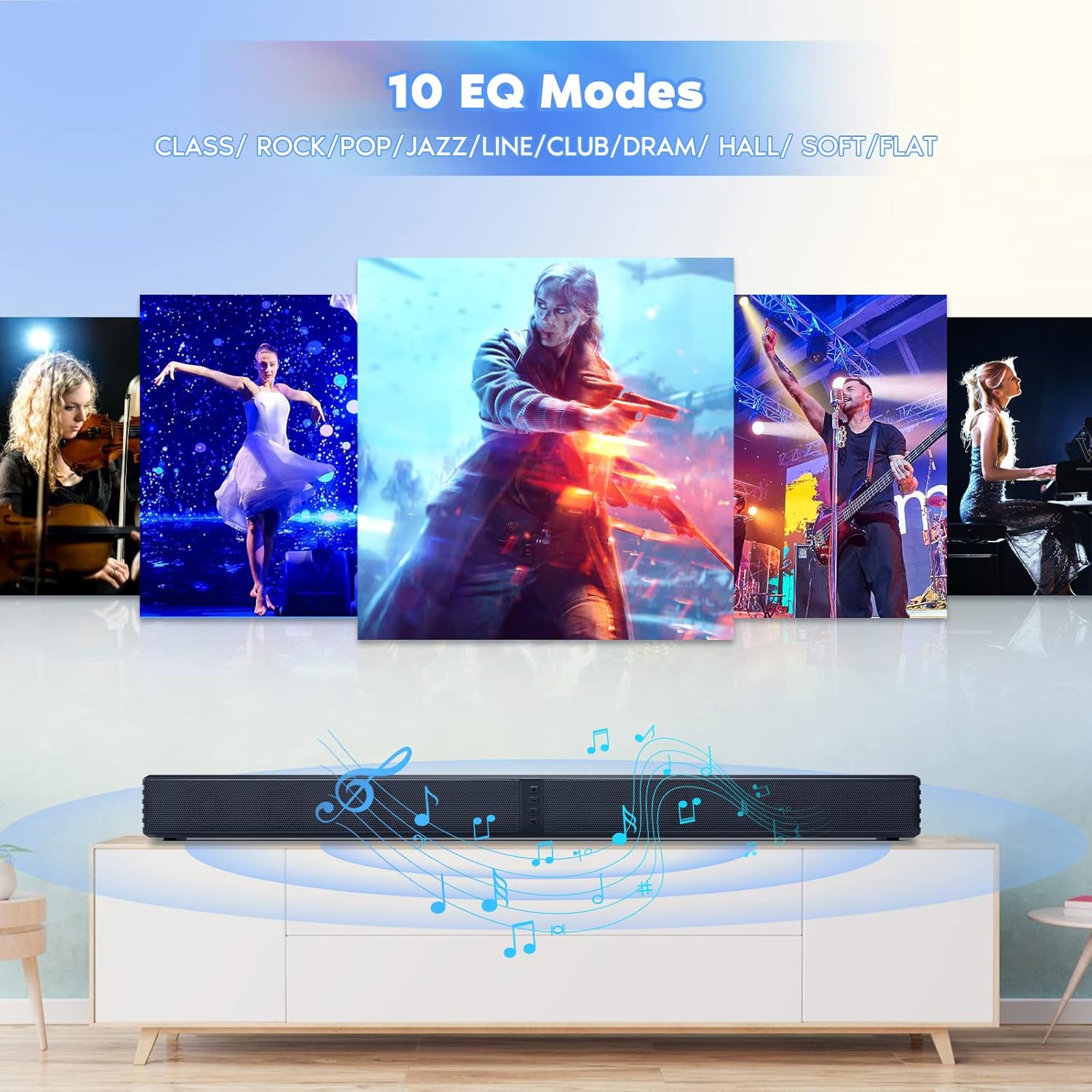 Sound Bar, Bass Speakers for Smart TV with Dual Subwoofer 3D Surround Sound System, 32 Inch 2.2CH Home Theater Audio Soundbar, HDMI ARC Connection, 2 in 1 Detachable & Wall Mountable - Image 7