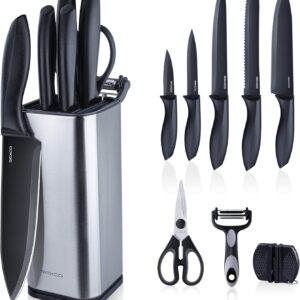 RAXCO Knife Set with Block,10-Piece Kitchen Knives Stainless Steel,Pro-Sharpened for Cooking,Slicing,Mincing,Dicing,Black