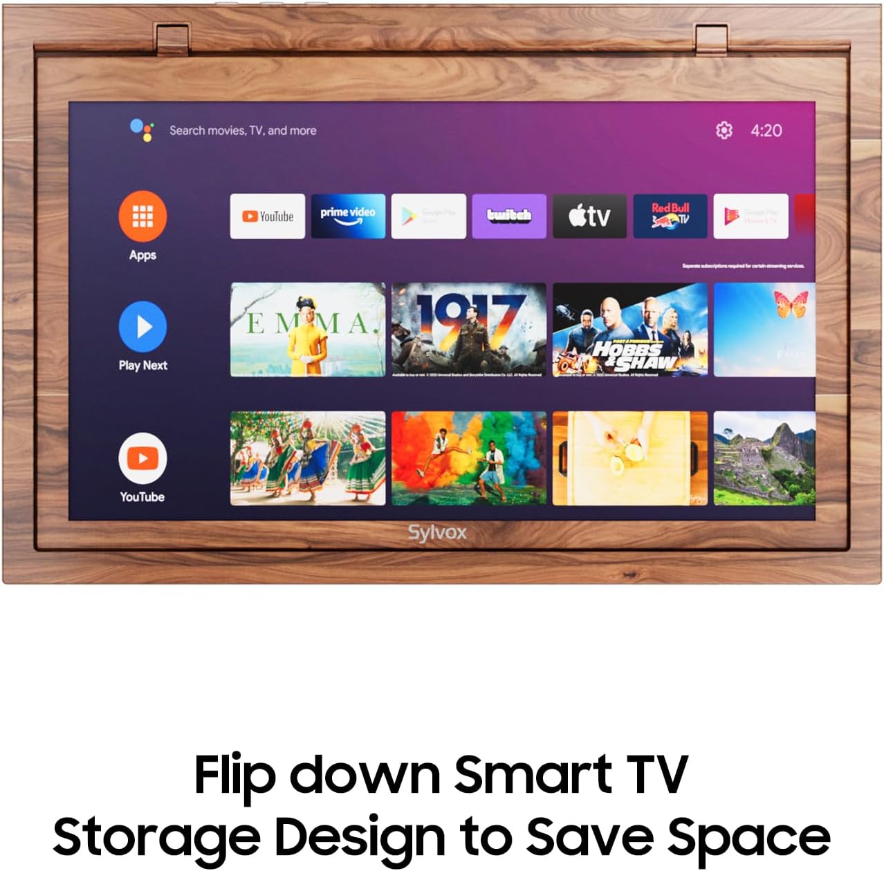 SYLVOX 15.6" Under Cabinet Smart TV – 360° Rotation, 90° Flip-Down Screen, Wireless Connectivity, Space-Saving Design for Kitchen, Bedroom, or RV. (Wood Grain Color) - Image 2