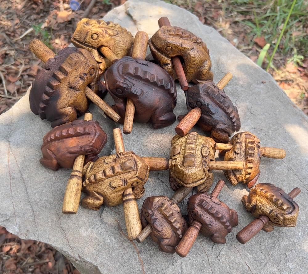 Vintage Thai Percussion Instruments Wooden Frog 3 Pcs Set of 4 Inch Frog, 3 Inch Frog, 2.25 Inch Frog, Wooden Frog Musical Instrument Home Decor (Vintage) - Image 4