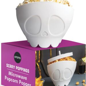 OTOTO New Scary Poppings Microwave Popcorn Popper – Gothic Popcorn Microwave Popper, Silicone Microwave Popcorn, Collapsible Bowl Popcorn Bowls, Halloween Goth Accessories Goth Gifts (White)