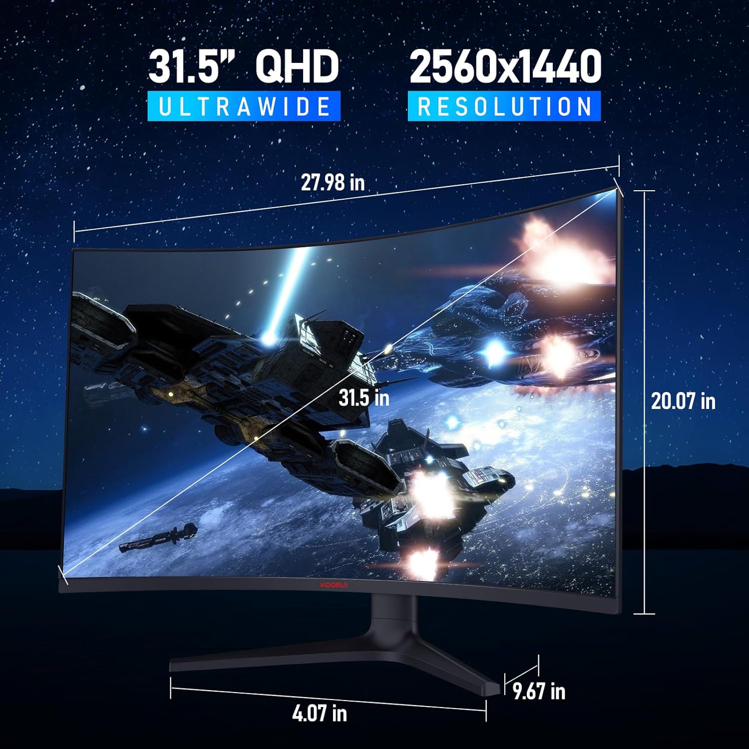 KOORUI 32 inch Curved Gaming Monitor - QHD (2560 x 1440) 2K Display, 170Hz 144Hz Monitor, 1500R Curvature, 1ms, HDR10, Adaptive Sync, Tilt Adjustable, DisplayPort HDMI, Black - 32E6QC - Image 6